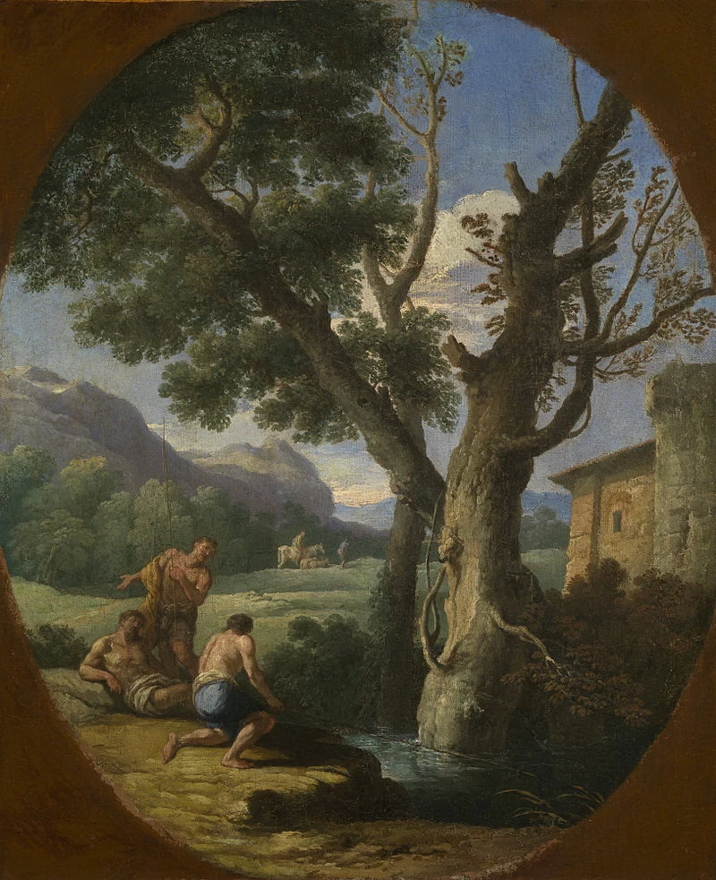 Paesaggio con pescatori presso un ruscello